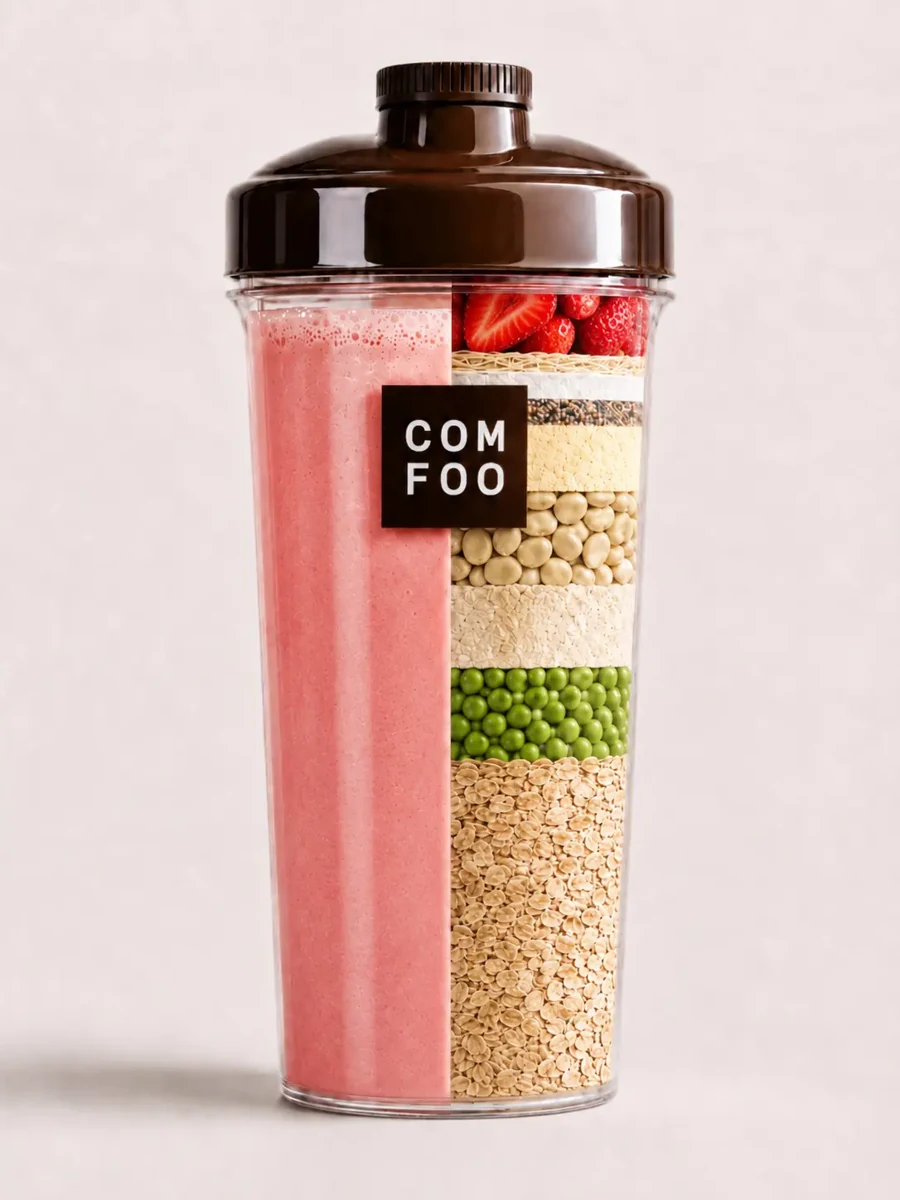 Original - Strawberry – ingredients and a finished shake in the same bottle